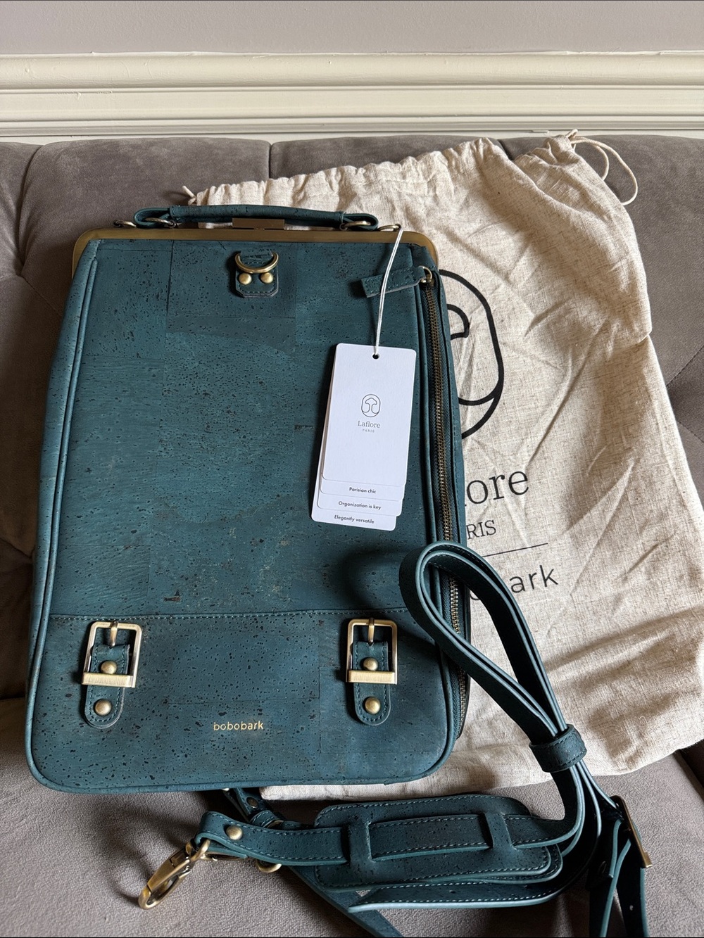 Laflore Paris bobobark Teal Cork Convertible Backpack-Shoulder Bag